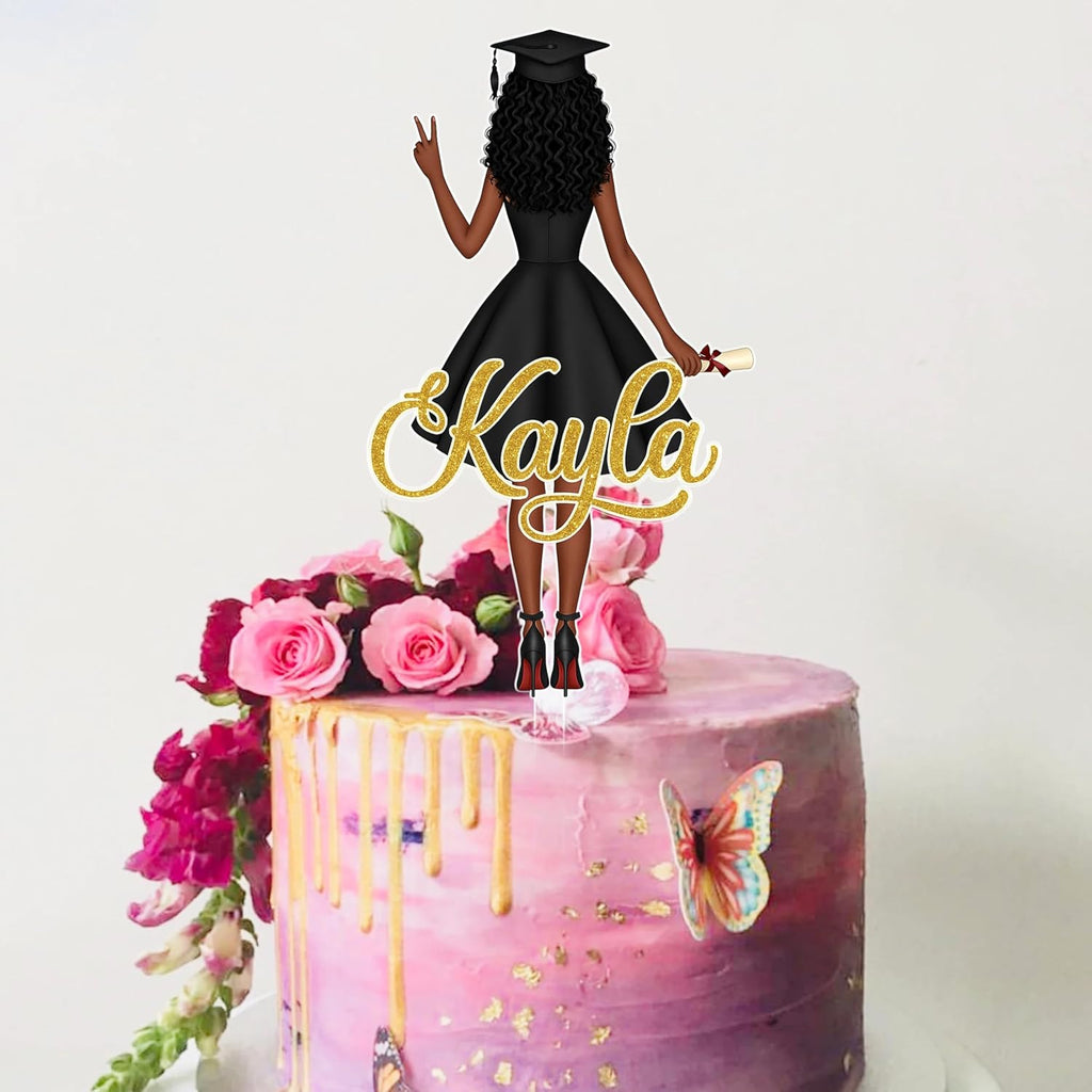 Personalized Graduation Cake Topper For Black Girls - Custom Graduation Cake Topper Class Of 2025 High School College Senior Gift, Congrats Grad Party Decor