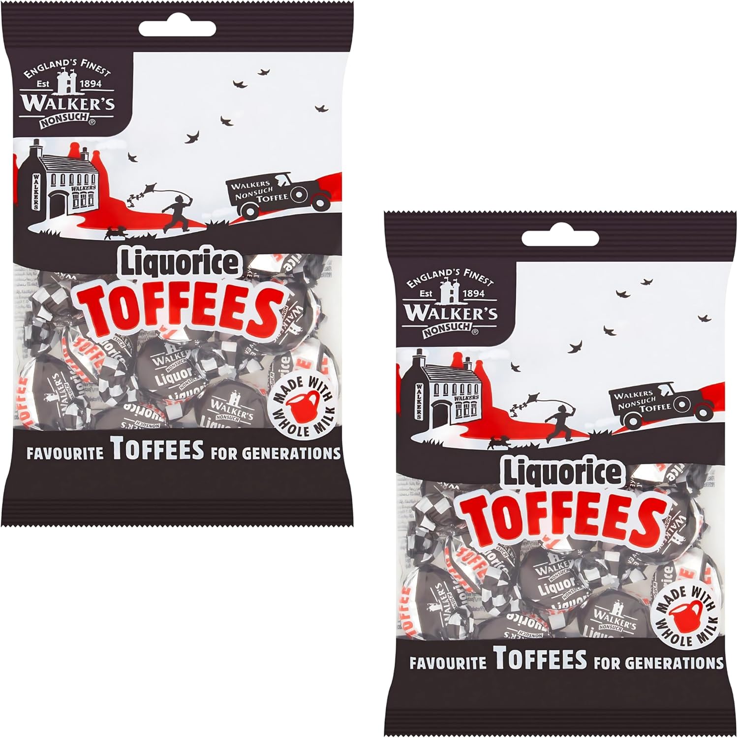 Walkers Nonsuch Liquorice Toffees Bag 5.29 Oz (Pack of 2) – Black Licorice Candy, British Chewy Toffee Candy, Old Fashioned Sweets, Traditional English Treats, Imported from UK