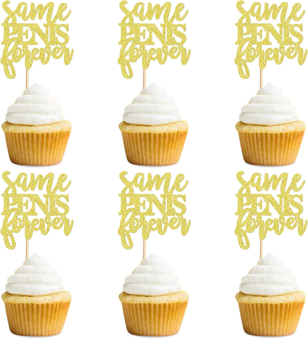 Ercadio 24 Pcs Bachelor Party Cupcake Toppers Gold Same Forever Cupcake Picks Bachelorette Party Decoration Bridal Shower Valentine's Day Lover Birthday Party Theme Supplies