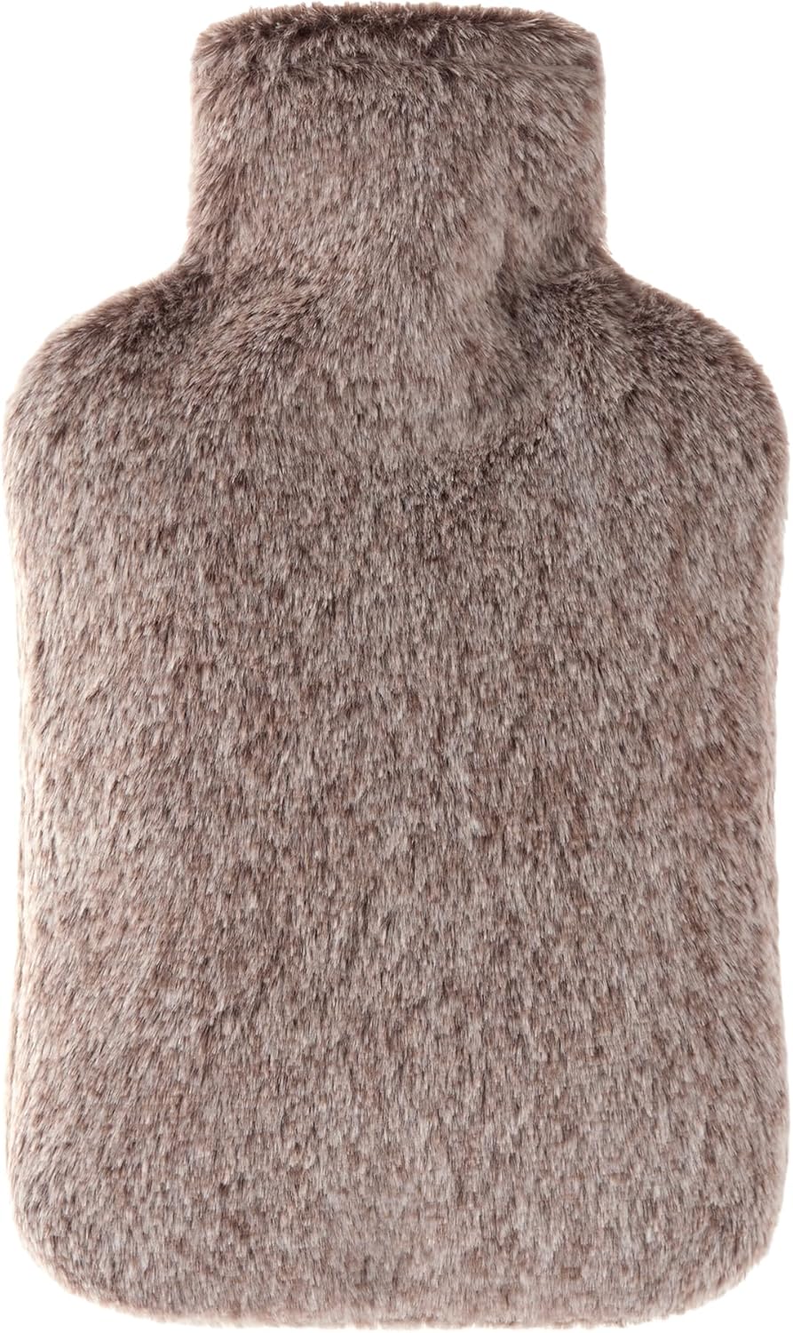 Hot Water Bottle with Luxury Cosy Faux Fur Cover, 2L Leakproof Hot Water Bag for Neck, Shoulder Pain Relief, Hot and Cold Therapies for Women,Men, Brown