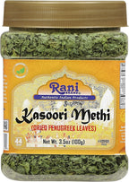 Rani Fenugreek Leaves Dried (Kasoori Methi) 3.5oz (100g) PET Jar ~ All Natural | Vegan | Gluten Friendly | NON-GMO | Kosher | Indian Origin