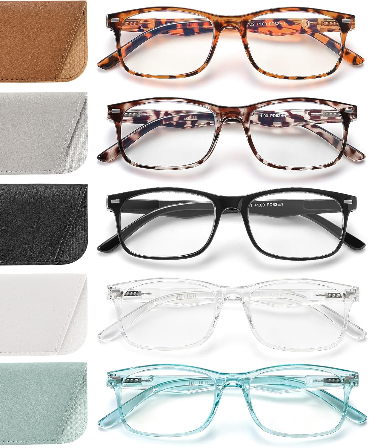 JOLISU 5 Pack Reading Glasses For Women,Spring Hinges, Sturdy and Durable