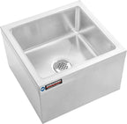 DuraSteel 24x24x13 Commercial Floor Mop Sink - NSF Certified 304 Stainless Steel Utility Room Service Basin with Leak Proof Flat Drain - Large Tub for Dog Washing, Filling Water Bucket, Cleanup