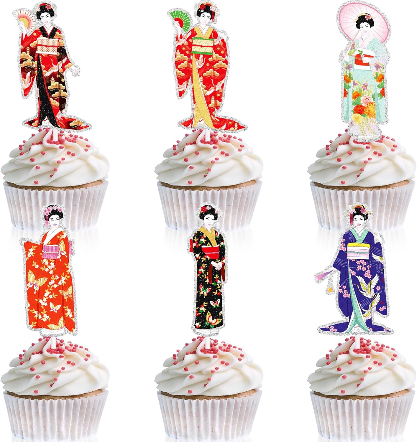 Japan party cupcake toppers，Kimono Kabuki-themed birthday party - are suitable for Japanes cherry blossoms birthday party and sushi party decorations - LIANGSS