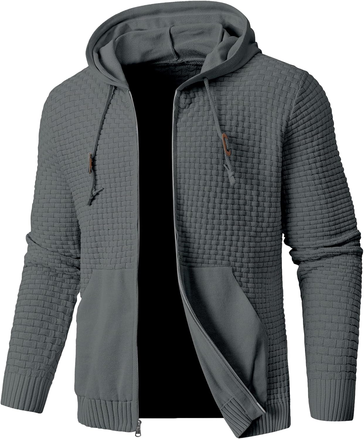 Zaitun Men's Full Zip Up Hooded Cardigan Sweater with Pockets