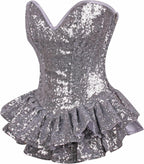 Daisy corsets Women's Top Drawer Silver Sequin Steel Boned Mini Corset Dress