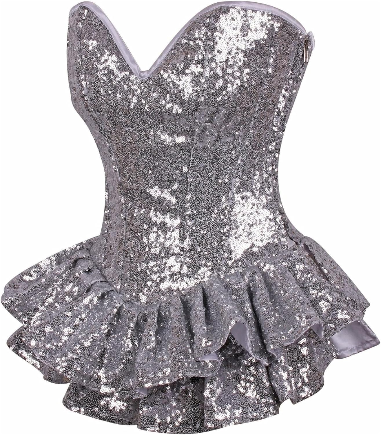 Daisy corsets Women's Top Drawer Silver Sequin Steel Boned Mini Corset Dress