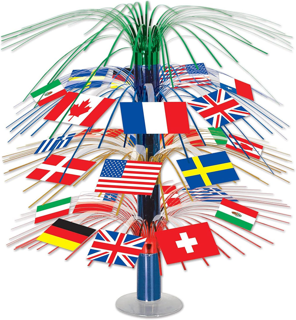Beistle International World Flags Cascade Table Centerpiece Travel Theme Party Decorations , 18"
