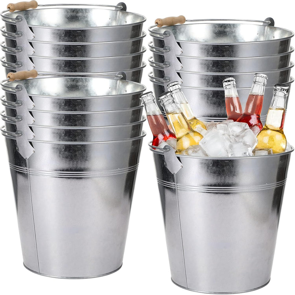 12 Pcs 12 Pcs Large Galvanized Metal Buckets with Handle 10 Inch Heavy Duty Stainless Steel Pails Round Pail for Party Wedding, Crafts, Utensils, Table Centerpieces (Silver)