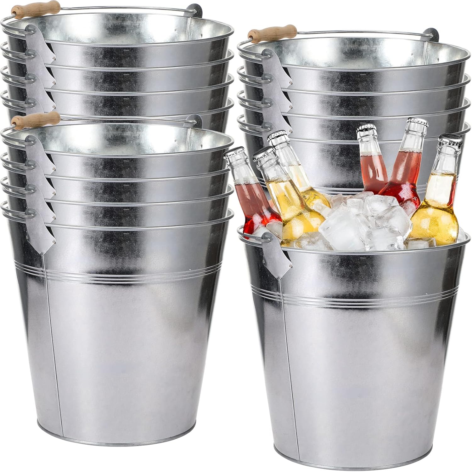 12 Pcs 12 Pcs Large Galvanized Metal Buckets with Handle 10 Inch Heavy Duty Stainless Steel Pails Round Pail for Party Wedding, Crafts, Utensils, Table Centerpieces (Silver)