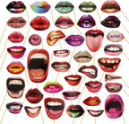 40Pcs Funny Lips Mouth Photo Booth Props with Sticks - Valentine's Day Party Selfie Accessories for Couples Date, Halloween, Birthday, Wedding & Graduation Decorations