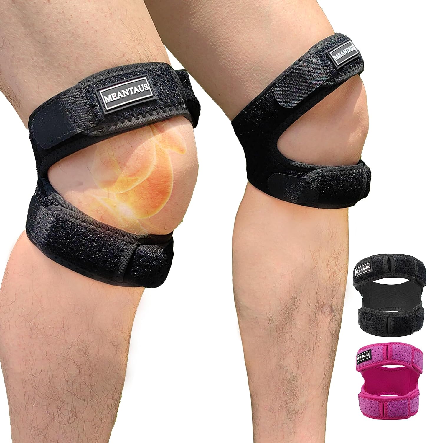 Dual Patella Knee Strap - Double Strap Support for Knee Pain - 2 Pack Black M