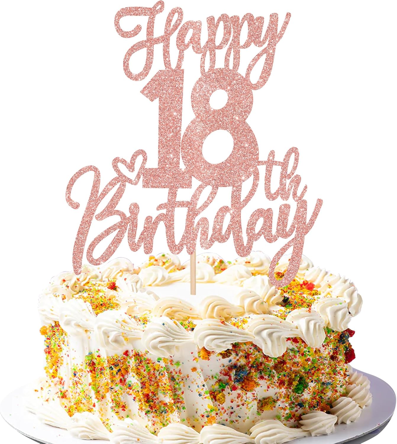 1 PCS Happy 18th Birthday Cake Topper Glitter Cheers to 18 Years Birthday Cake Pick Eighteen Hello 18 Fabulous Cake Decorations for Happy 18th Birthday Anniversary Party Supplies Rose Gold