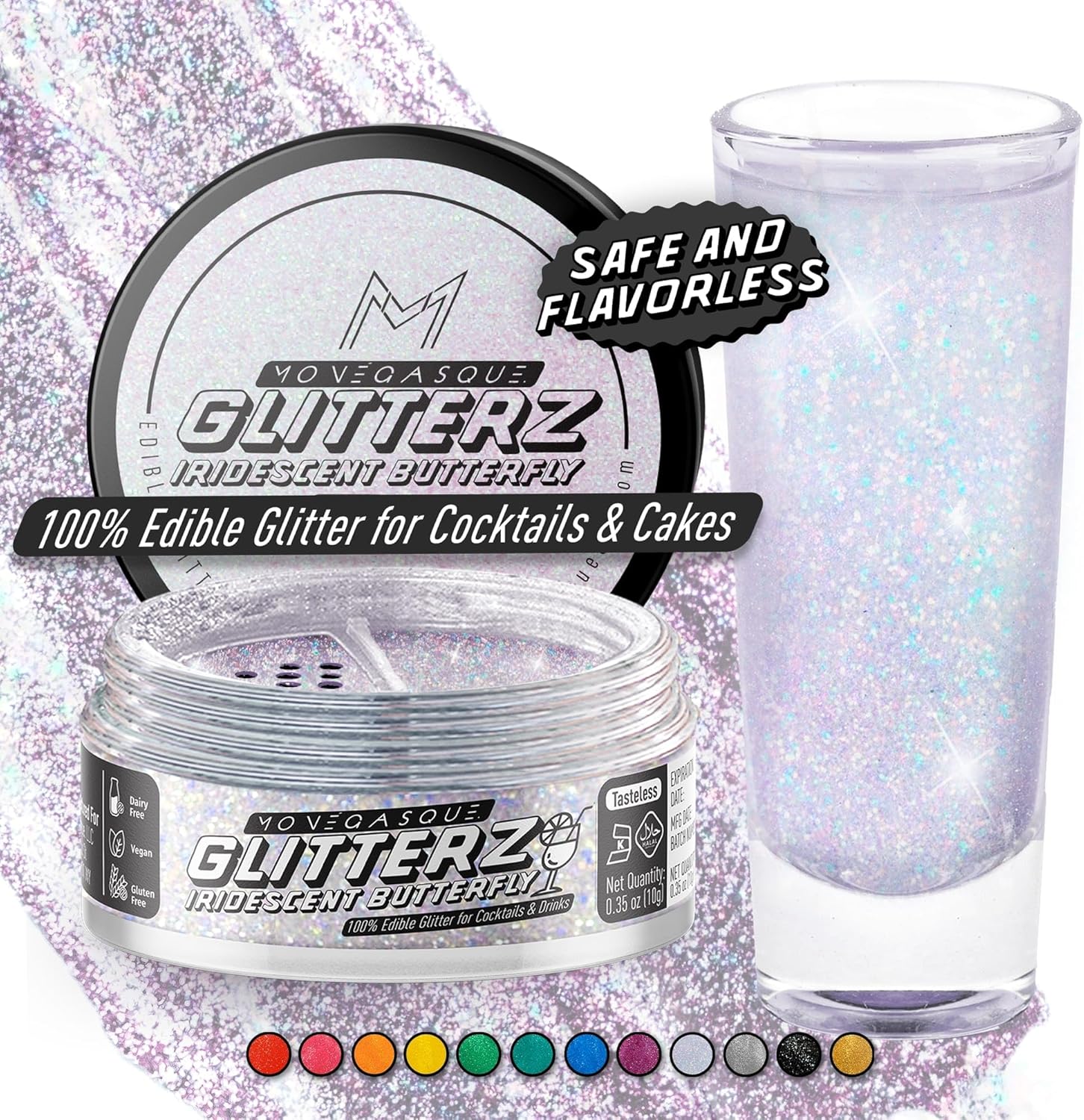 MONÉGASQUE Iridescent Edible Glitter for Drinks 10g – Edible Glitter for Cakes & Cocktails - Cocktail & Drink Shimmer Powder - Food Decorating Sprinkles, Cake Decorations, & Cupcake Decorations Spray