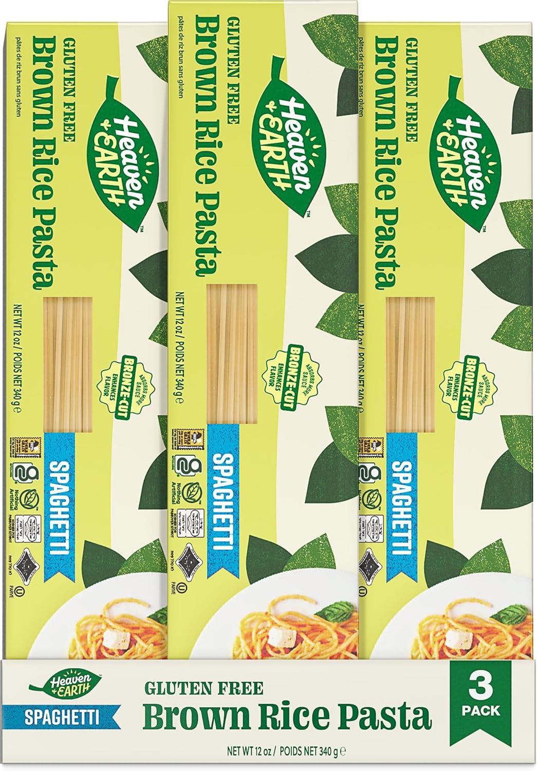 Heaven & Earth Brown Rice Pasta, Gluten Free Spaghetti, 12oz (3 Pack) | Whole Grain Gluten Free Pasta
