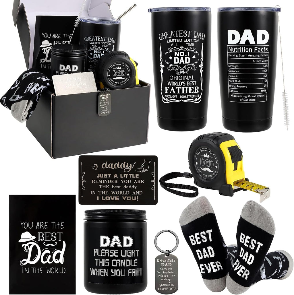 Bayelove Christmas Gifts for Dad Birthday Gift for Dad Father's Day Gift from Daughter Include Tumbler Mug Wallet Card Candle Tape Measure Keychain Socks Card