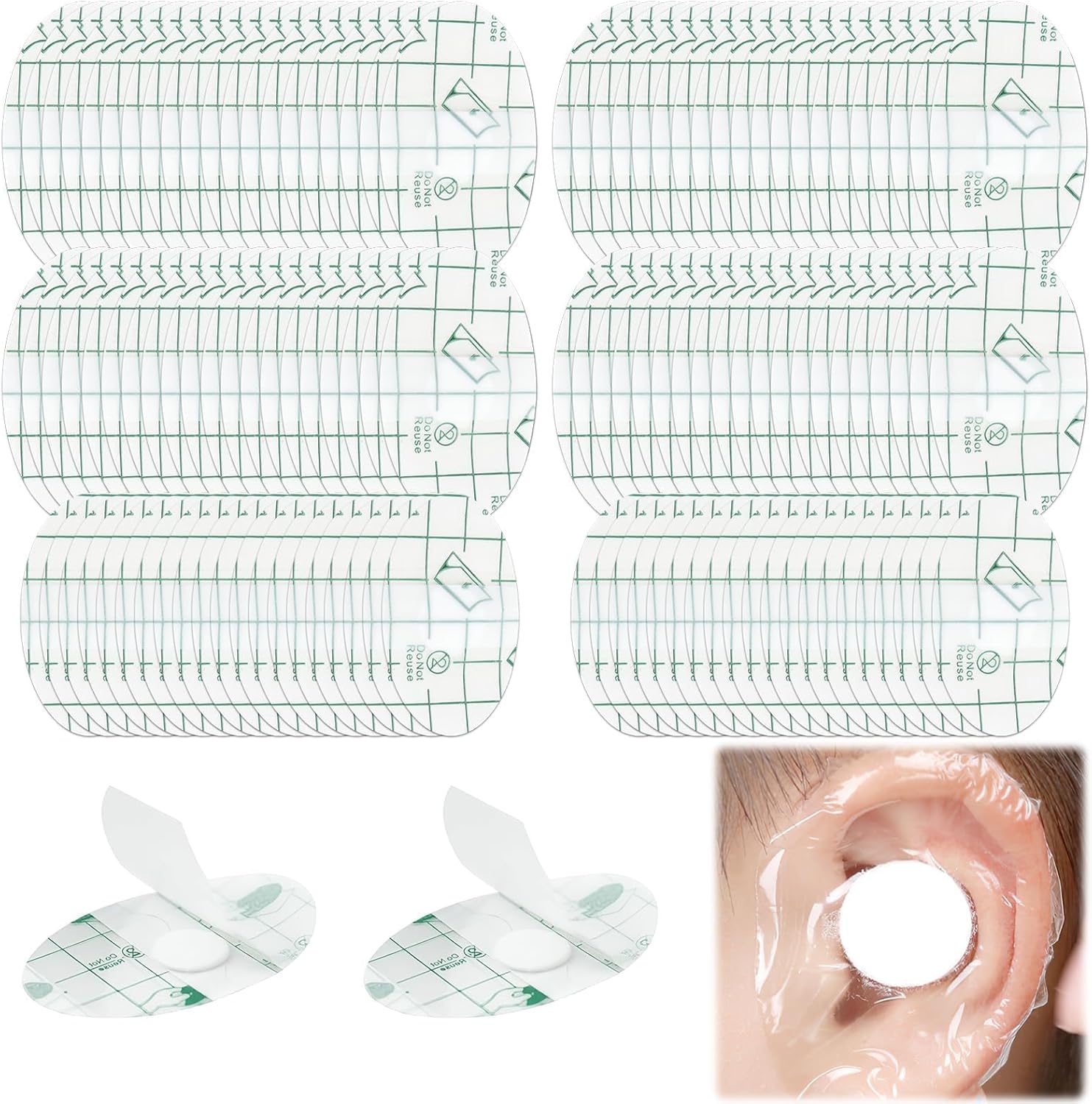 Waterproof Ear Stickers Covers for Shower, Disposable Hypoallergenic Swimming Ear Stickers with Soft Cotton Ear Plugs, Suitable for Family Use by Bathing (120PCS(L 80 +S 40), Large)