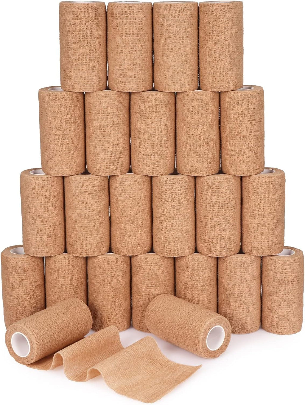 24 Pack Self Adherent Cohesive Bandage Wrap, 4” x 5 Yards Stretch Non Woven Self Adhesive Tape - Skin Colour Athletic Elastic Bandage for First Aid Medical, Sports, Ankle, Wrist Sprains