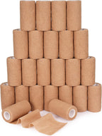24 Pack Self Adherent Cohesive Bandage Wrap, 4” x 5 Yards Stretch Non Woven Self Adhesive Tape - Skin Colour Athletic Elastic Bandage for First Aid Medical, Sports, Ankle, Wrist Sprains