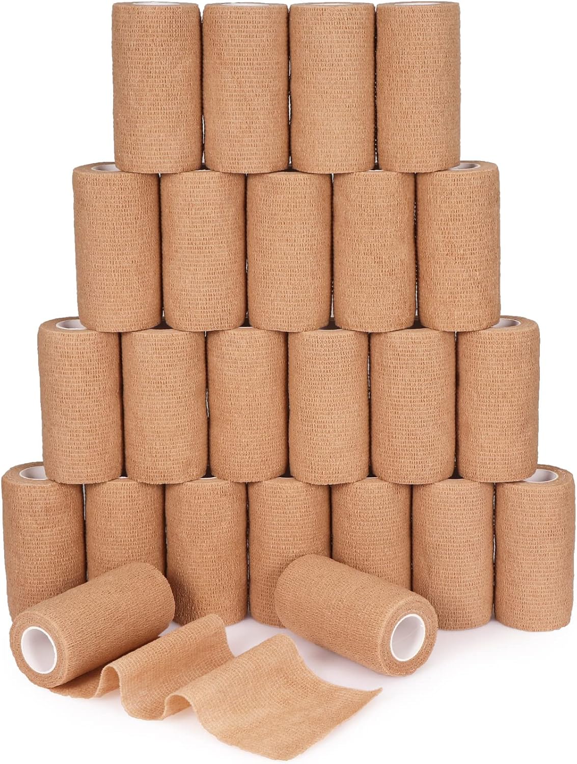24 Pack Self Adherent Cohesive Bandage Wrap, 4” x 5 Yards Stretch Non Woven Self Adhesive Tape - Skin Colour Athletic Elastic Bandage for First Aid Medical, Sports, Ankle, Wrist Sprains