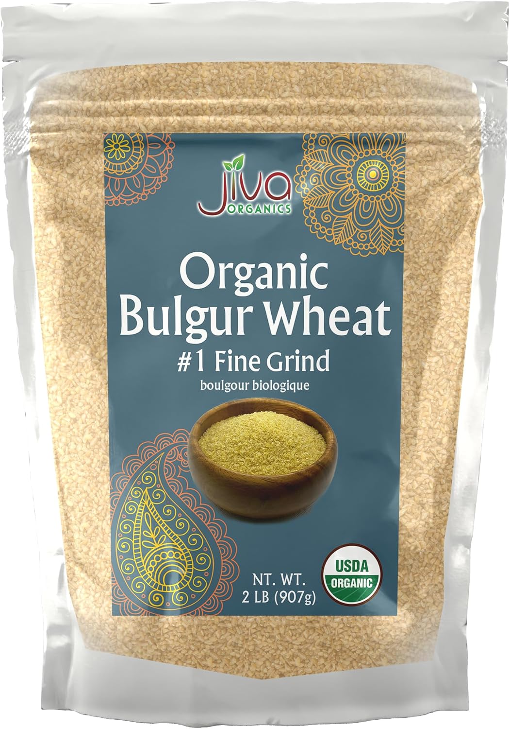 Organic Bulgur Wheat Fine #1 2 LB - Non-GMO, Grown in USA, 100% Natural Wheat Berries, Resealable Bag by Jiva Organics