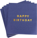 Vuzvuv 52 Pack Gold Foil Happy Birthday Cocktail Napkins - Birthday Party Dinner Hand Napkin for Party Supplies Decorations Table Decor for women man(5" Folded 3 Ply-Deep Blue)
