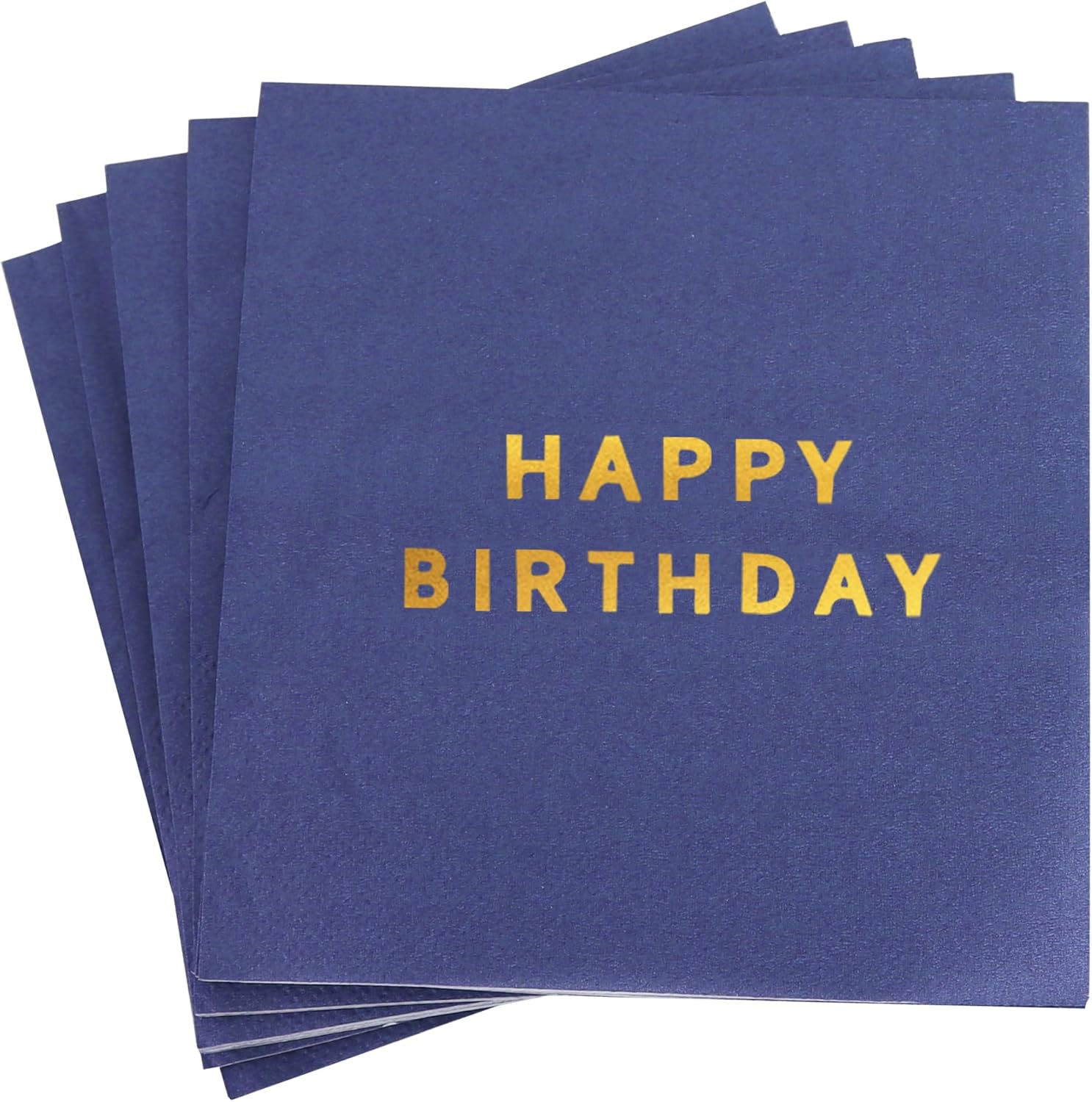 Vuzvuv 52 Pack Gold Foil Happy Birthday Cocktail Napkins - Birthday Party Dinner Hand Napkin for Party Supplies Decorations Table Decor for women man(5" Folded 3 Ply-Deep Blue)