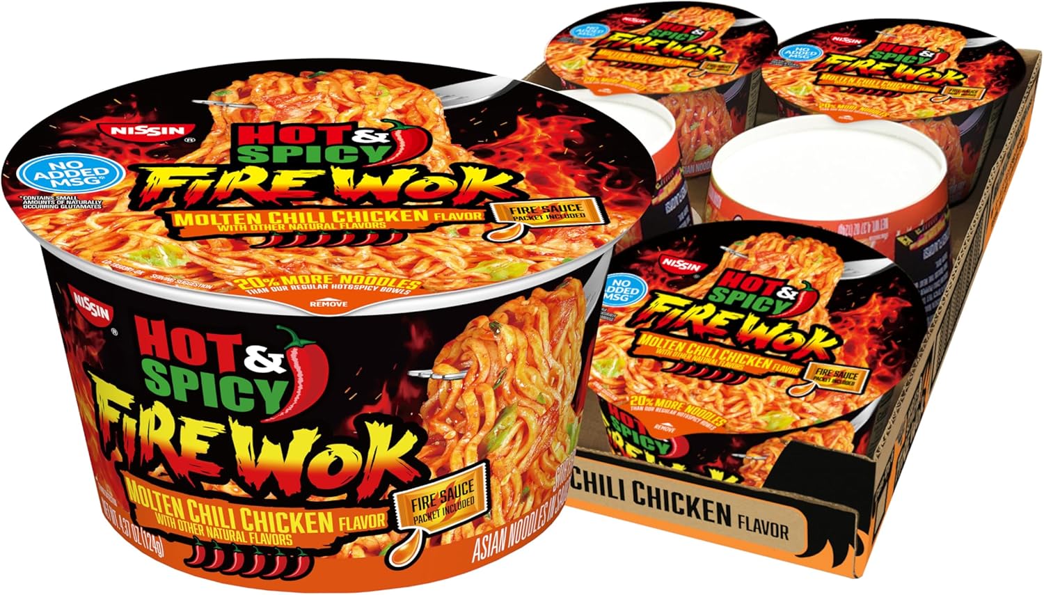 Nissin Hot & Spicy Fire Wok, Molten Chili Chicken, 4.37 Ounce (Pack of 6)