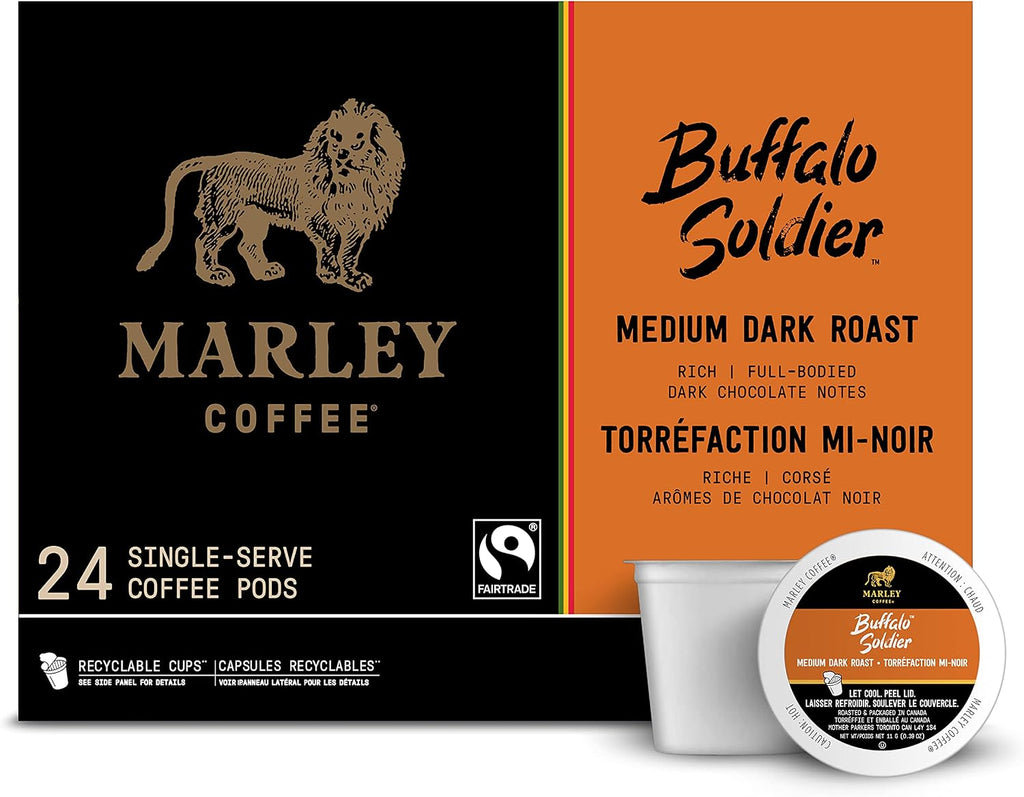 Marley Coffee Single Serve K-Cup Compatible Capsules, Buffalo Soldier, Medium-Dark Roast, 24 Count - Packaging may vary