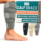 Vive Calf Brace - Adjustable Shin Splint Support - Lower Leg Compression Wrap Increases Circulation, Reduces Muscle Swelling - Calf Sleeve for Men and Women - Pain Relief (Gray)