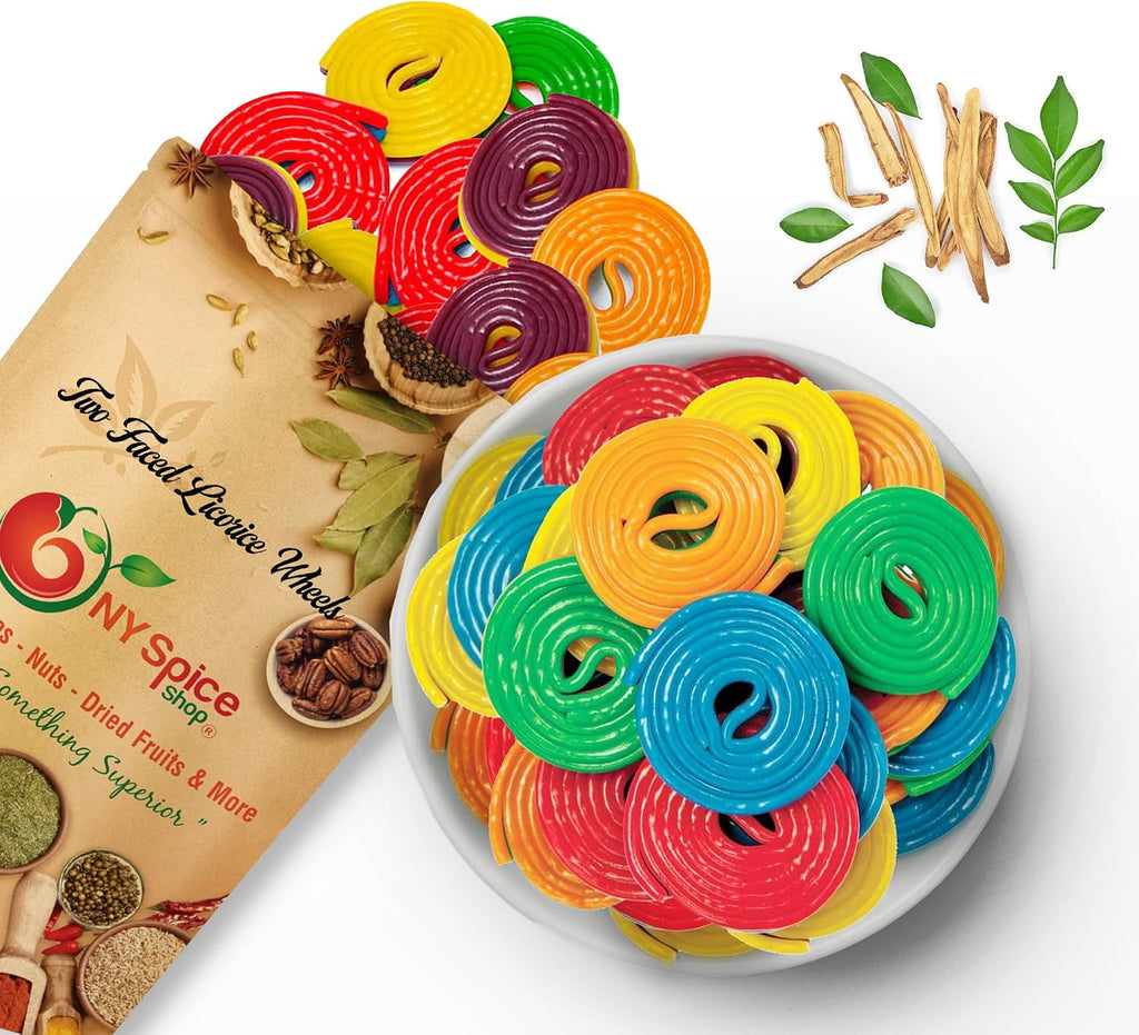 NY SPICE SHOP Licorice Candy - 1 Pound Australian Licorice Wheels Candy - Raspberry Candy - Rainbow Liquorice - Old Fashioned Candy For Sweet Lovers