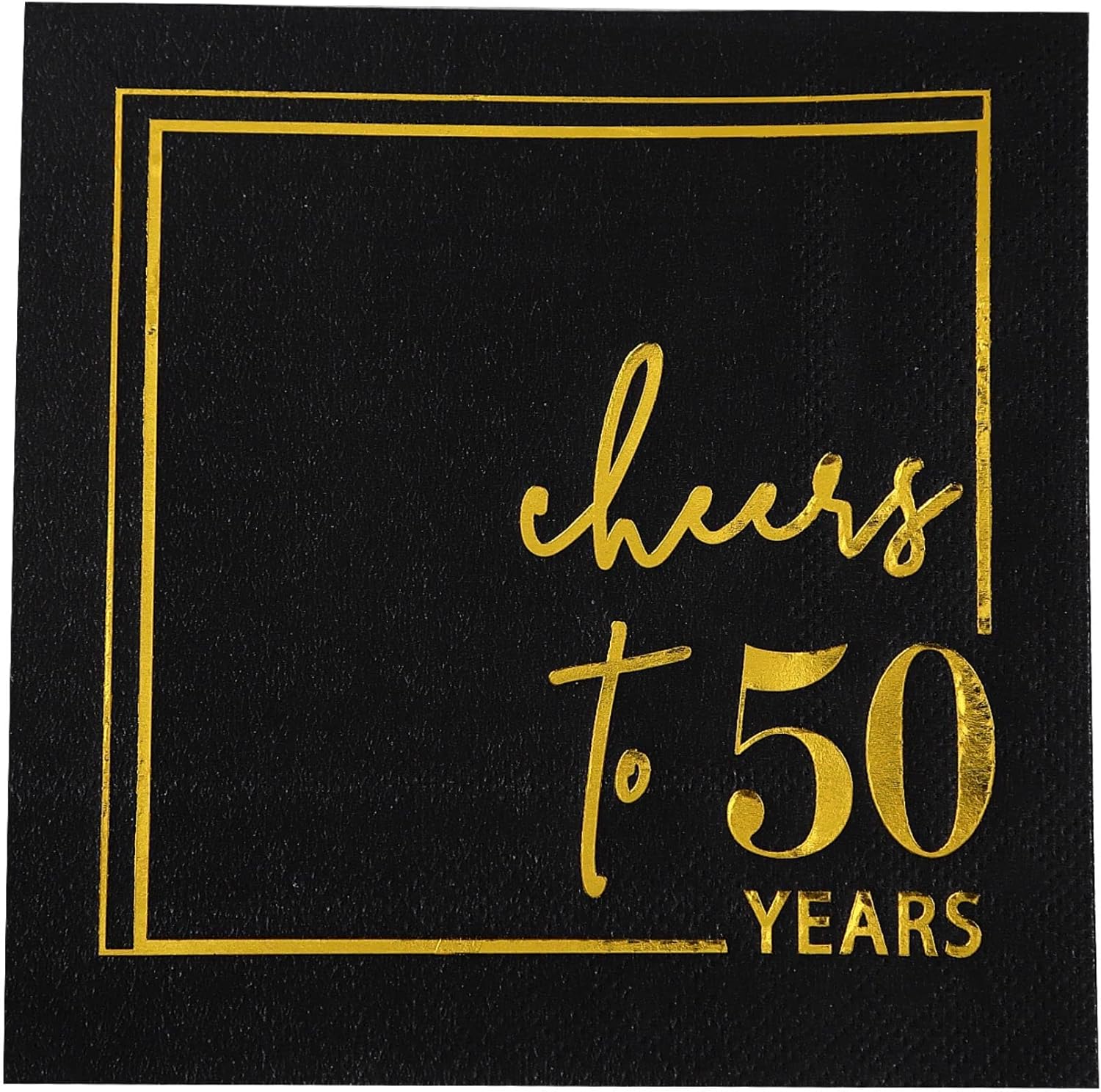 Cheers to Years Cocktail Napkins - 50 PK - 3-Ply Birthday Napkins 5x5 Inches Disposable Party Napkins Beverage Paper Napkins or Birthday Decorations Wedding Anniversary Black and Gold (50 Years)