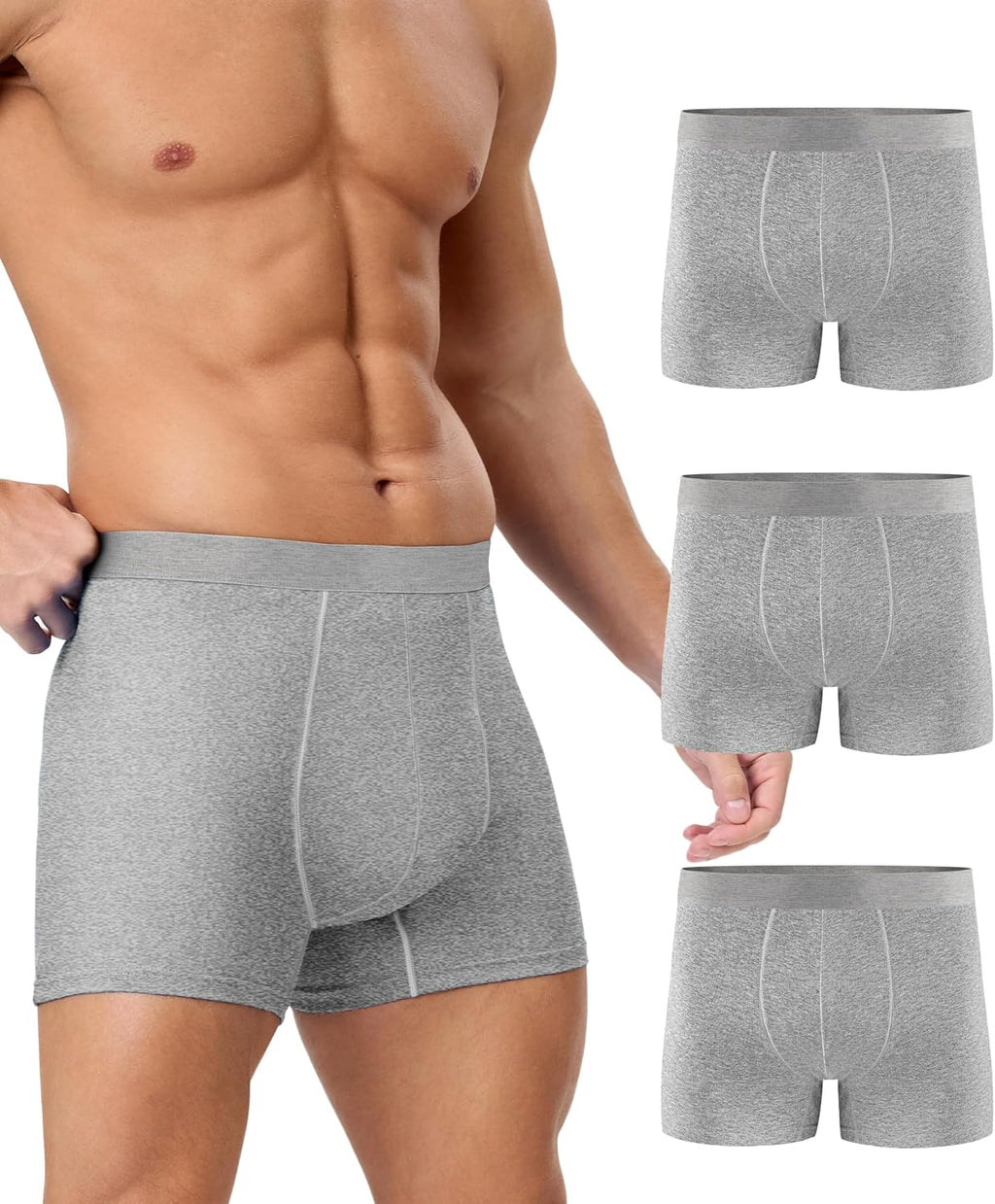 YESWEL Men's Incontinence Underwear, Leak Proof Washable Reusable Cotton Boxer Brief, Heavy Flow Bladder Leak 3 Pack (Grey, XXX-Large)