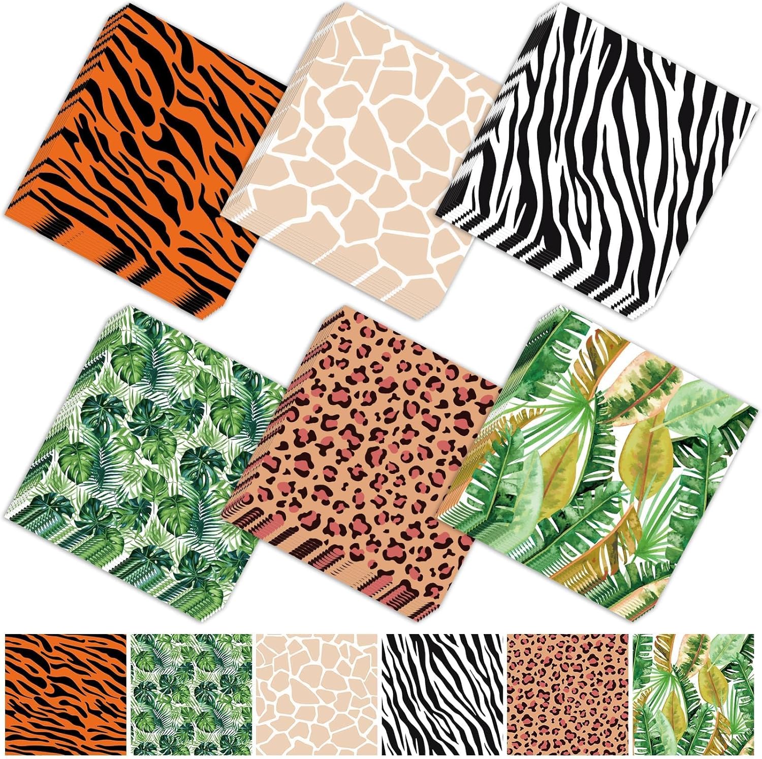 120Pcs Jungle Safari Wild Animal Party Supplies Disposable Jungle Zoo Animal Print Tropical Paper Napkins for Birthday Party, Baby Shower and Safari Theme Decorations, 6 Style