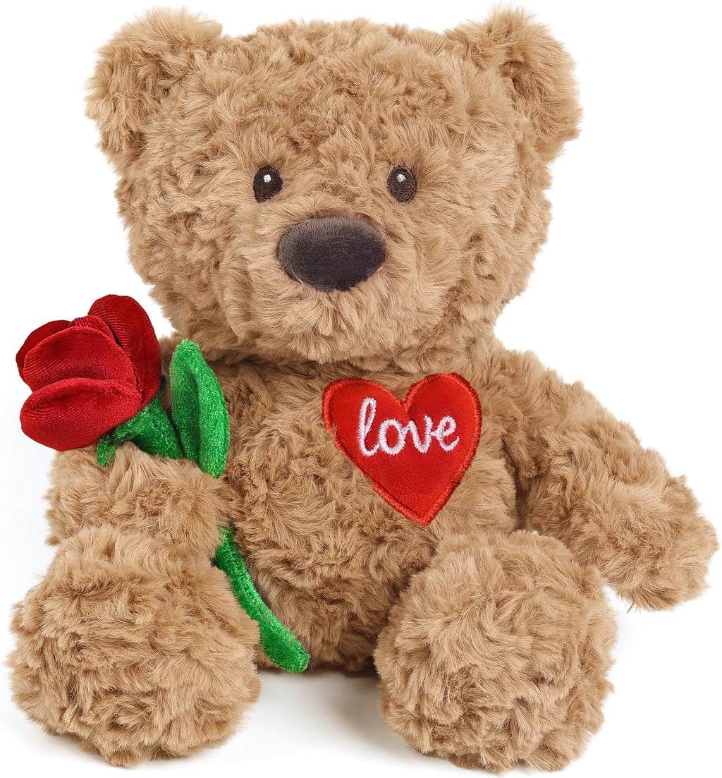 Cuckool Teddy Bear Stuffed Animal with Rose and Love Heart, Microwavable & Weighted Stuffed Animal Plush Gift Valentines Day Christmas Mother's Day for Her Women Girlfriend Wife 15"