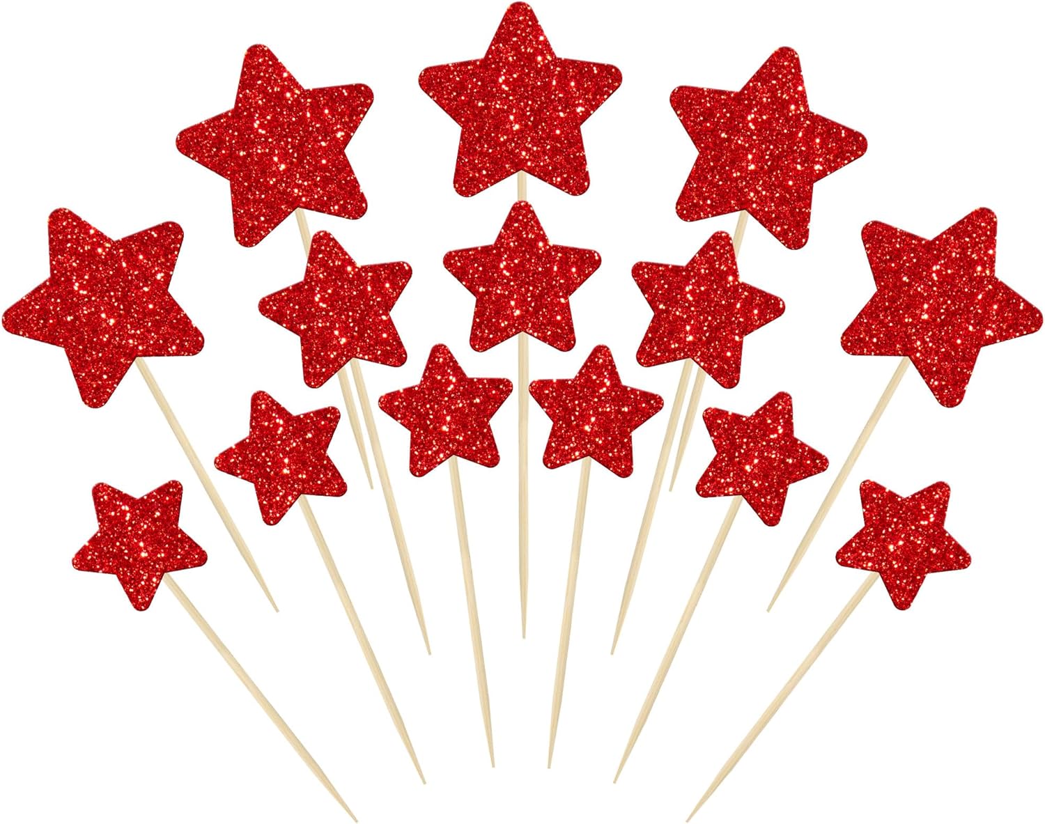 Gyufise 42Pcs Red Glitter Star Cupcake Toppers Mixed Size Twinkle Little Star Cupcake Picks Decorations for Wedding Anniversary Baby Shower Birthday Party Supplies