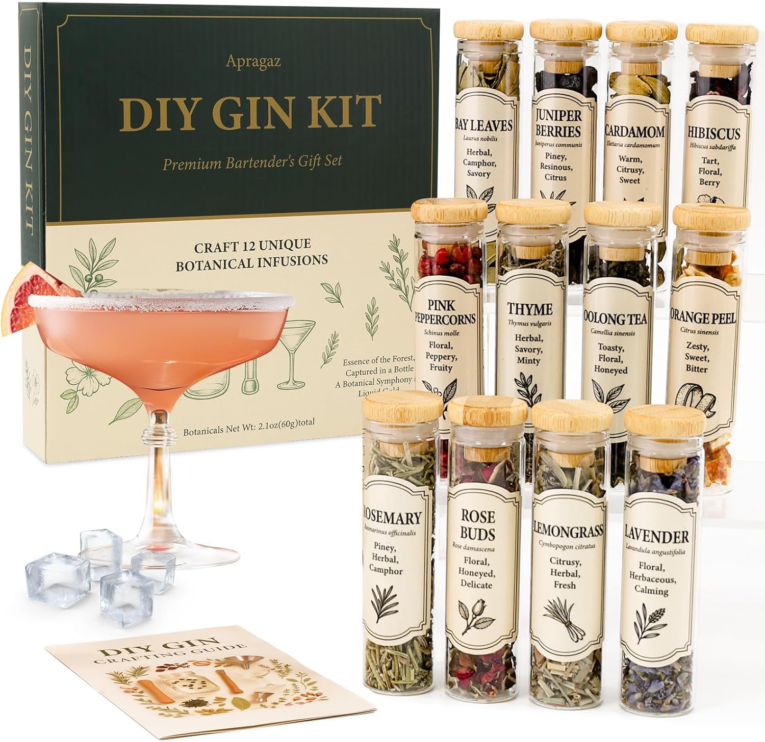 Gin Making Kit, DIY Gin Infusion Kit with 12 Botanicals and Recipe Guide, Make Your Own Flavored Gins, Gifts for Valentine's Day, Mother's & Father's day, Birthday Gifts for Women Men