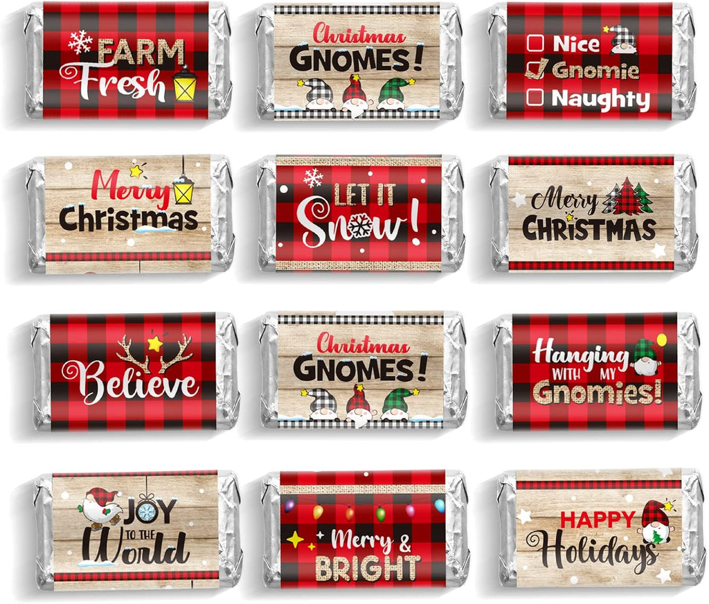 Zonon 90 Pieces Christmas Candy Bar Decoration(No Candy), Red and Black Plaid Mini Chocolates Bar Wrapper Stickers Merry Christmas Party Favors for Neighbors Xams Holiday Party Decoration