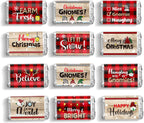 Zonon 90 Pieces Christmas Candy Bar Decoration(No Candy), Red and Black Plaid Mini Chocolates Bar Wrapper Stickers Merry Christmas Party Favors for Neighbors Xams Holiday Party Decoration