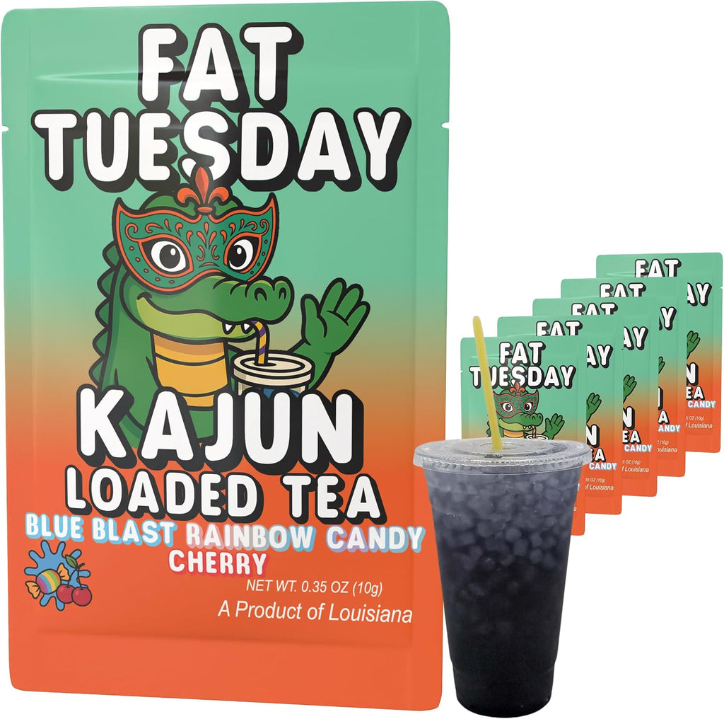 Kajun Loaded Tea – Fat Tuesday | Blue Blast + Rainbow Candy + Cherry Flavor | Sugar Free Energy Tea Powder | 250mg Green Tea Caffeine | Zero Calorie | Keto Friendly