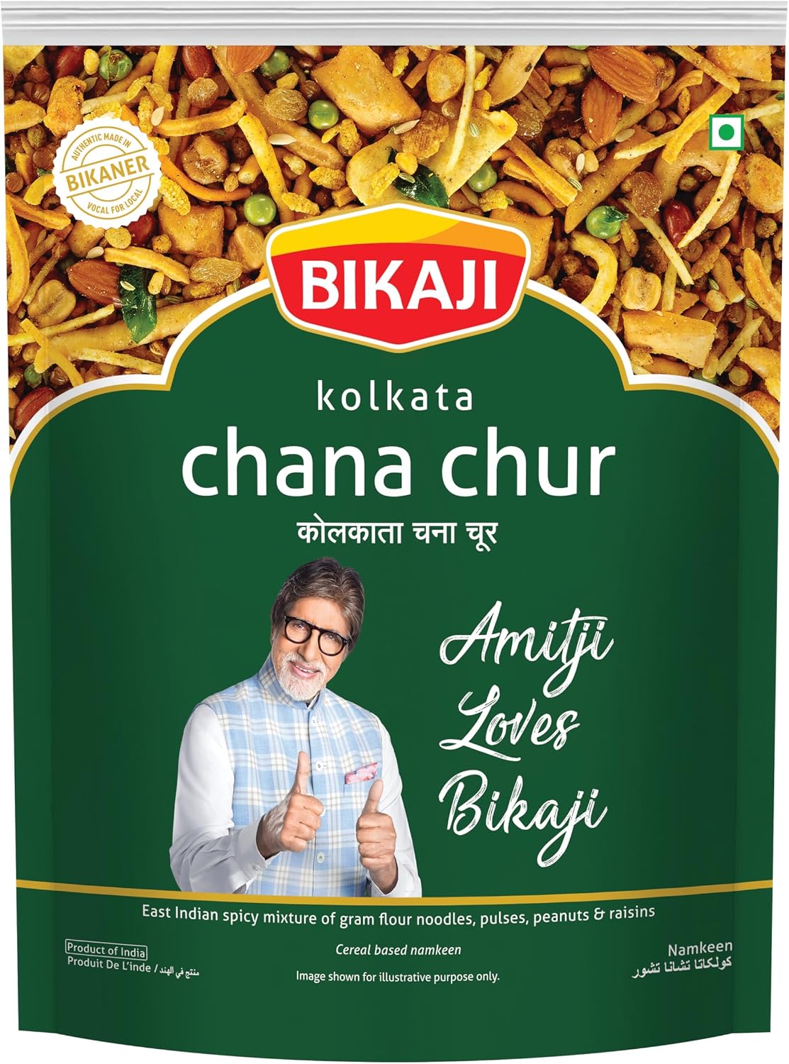 Bikaji Kolkata Chanachur – 14.11 Oz (400g), Authentic Jhaal Mixture from Bengal, Spicy & Crunchy Indian Snack, Classic Kolkata Flavor, Bold Blend of Spices, Perfect Tea-Time Namkeen