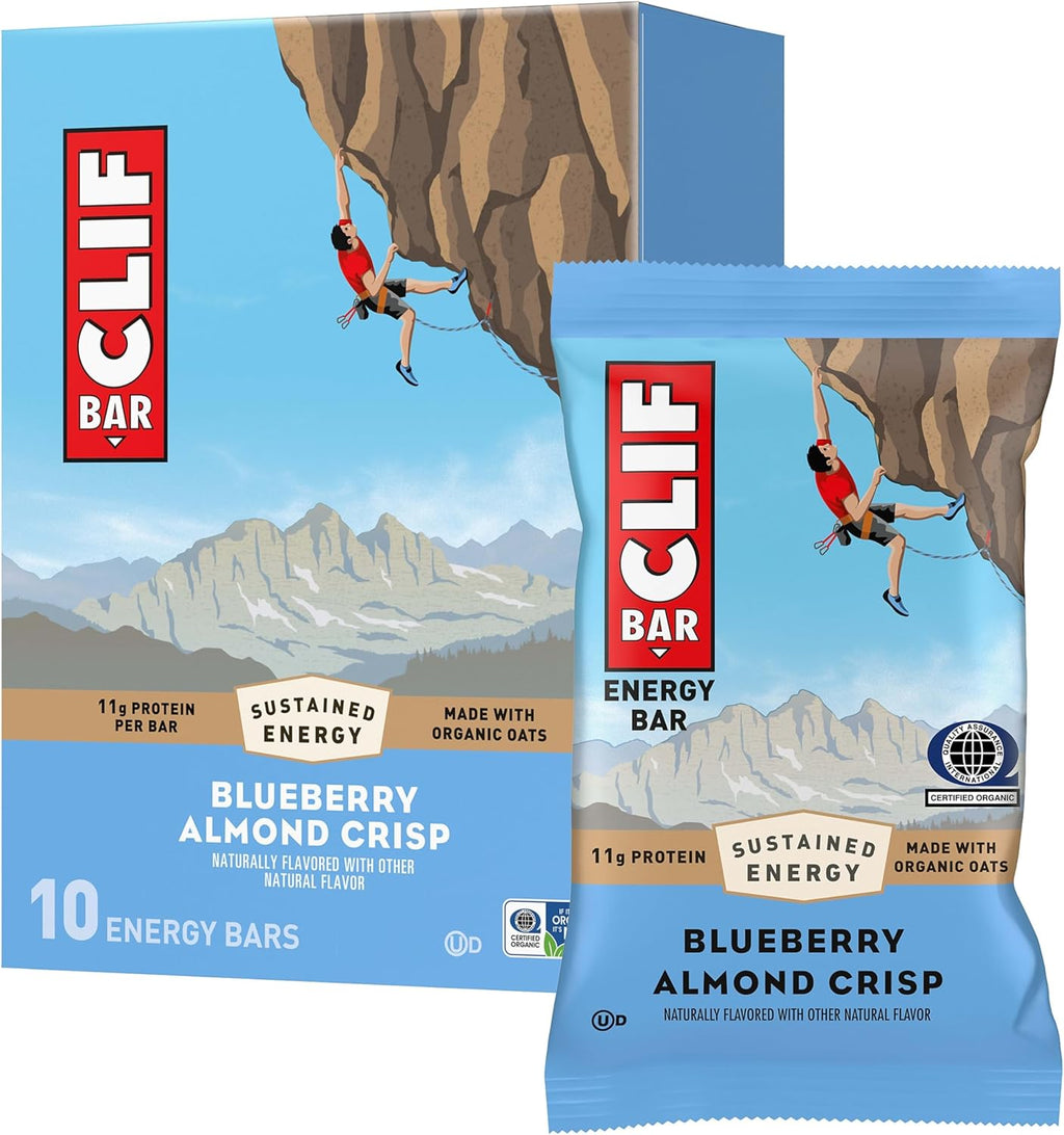 CLIF BAR - Energy Protein Bars - Blueberry Almond Crisp - Made with Organic Oats - Energy Bars - Non-GMO - (10 Pack)