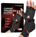 BraceBull Arthritis Gloves (1 Pair), Copper Infused Fingerless Compression Gloves, RSI and Relieve Hand Pain for Women & Men
