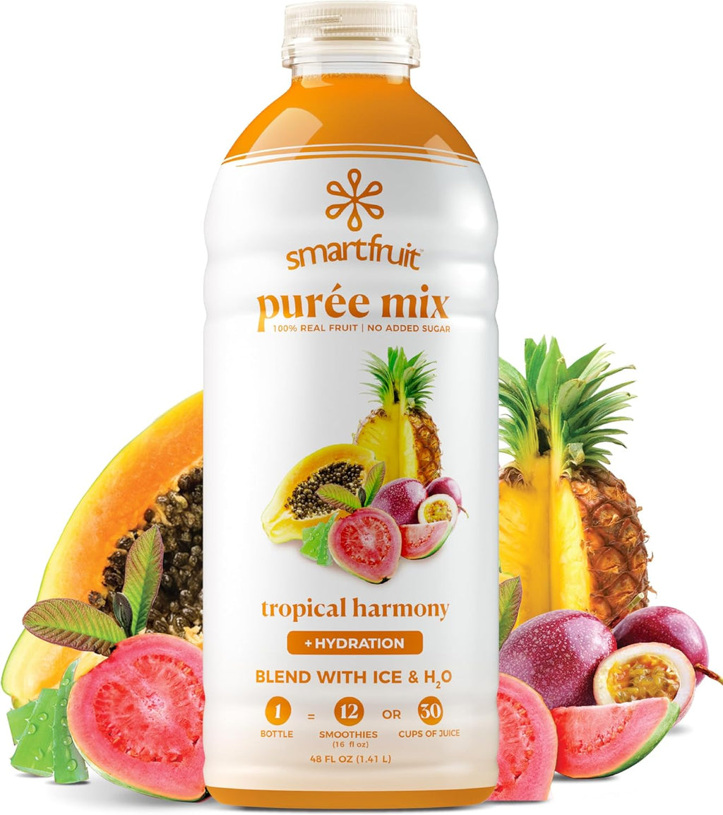 Smartfruit Tropical Harmony + Aloe – 100% Real Fruit Purée with Pineapple, Passion Fruit, Papaya & Guava – Great for Smoothies, Juice, Yogurt, Cocktails, Teas & More – High in Vitamin A & C – 48oz