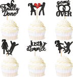 Ercadio Divorce Cupcake Toppers - 24pcs Black Glitter Set for Break Up, Bachelor Freedom Party - Cake Decoration Supplies