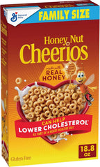 Honey Nut Cheerios, Heart Healthy Gluten Free Breakfast Cereal with Whole Grain Oats, Family Size, 18.8 oz