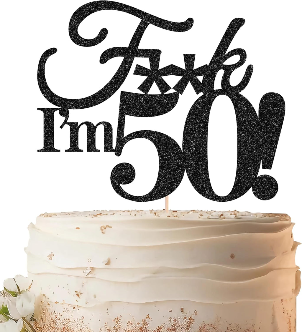 50th Birthday Cake Topper - Black Glitter Funny 50th Birthday Party Cake Decoration Supplies, Cheer to 50 Years Cake Bunting Decor for Women Men, Photo Booth Props