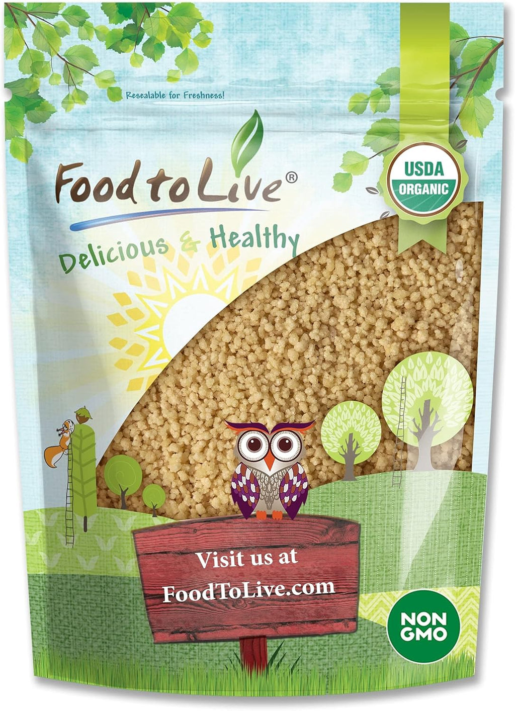 Food to Live Organic Whole Wheat Couscous, 2 Pounds – Non-GMO, Kosher, Raw, Vegan, Bulk
