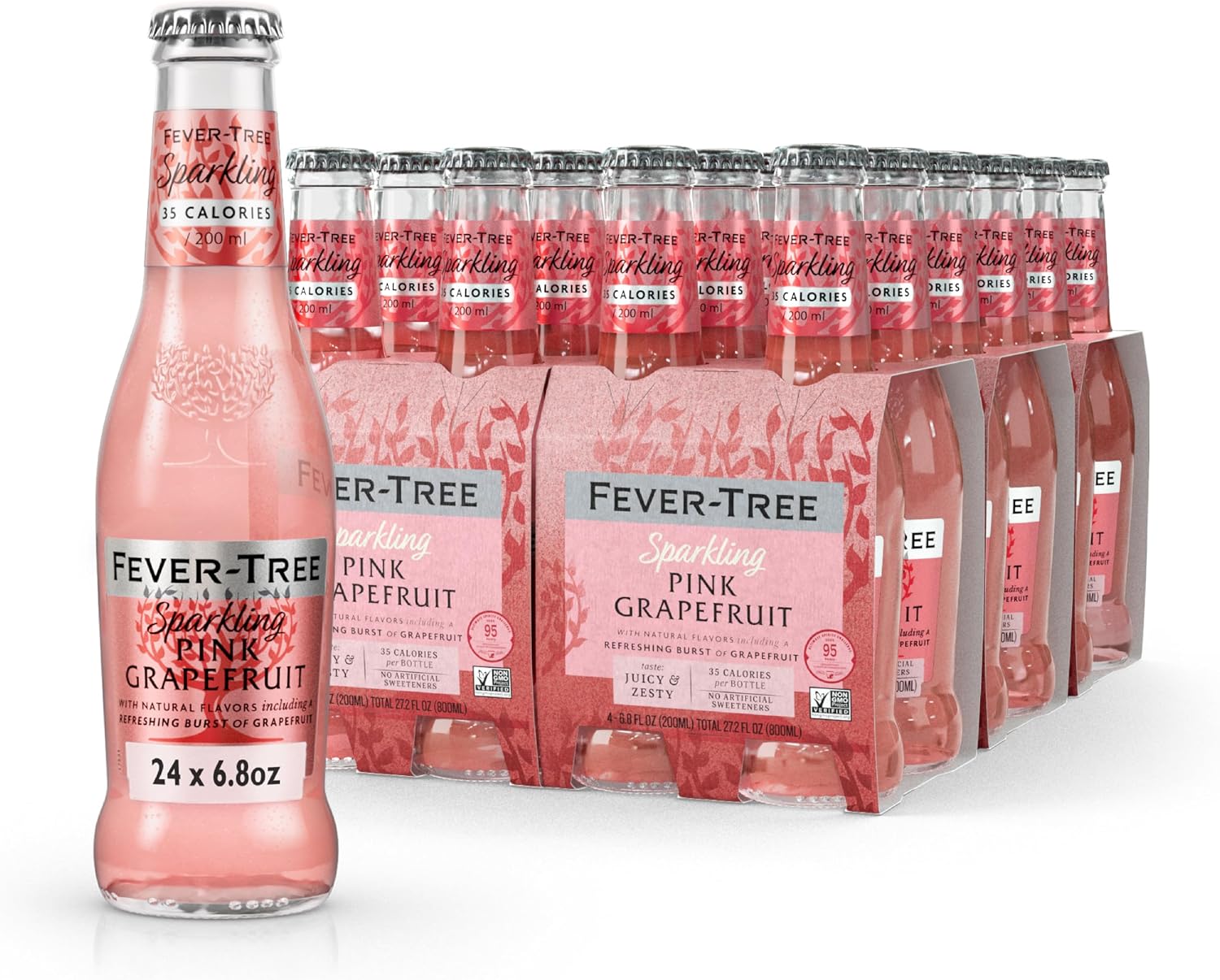 Fever-Tree Sparkling Pink Grapefruit – Premium Soda Mixer for Cocktails and Mocktails, 6.8 fl oz Bottles, Pack of 24 – Naturally Sourced, Non-GMO