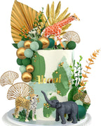 26 PCS Jungle Animal Cake Toppers Safari Animals Figure Gold Palms Picks Jungle Wild One Animals Cake Decorations for Safari Theme Birthday (style 1)
